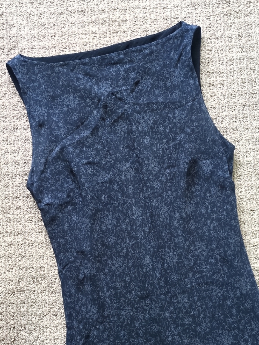 STUNNING Ralph Lauren Navy Blue Silk Floral Boatneck Midi Dress, Size 12 - Picture 2 of 9